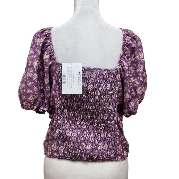 Celebrity Pink Womens Purple Puff Sleeve Ruched Top With Floral Print Size L - Picture 6 of 10